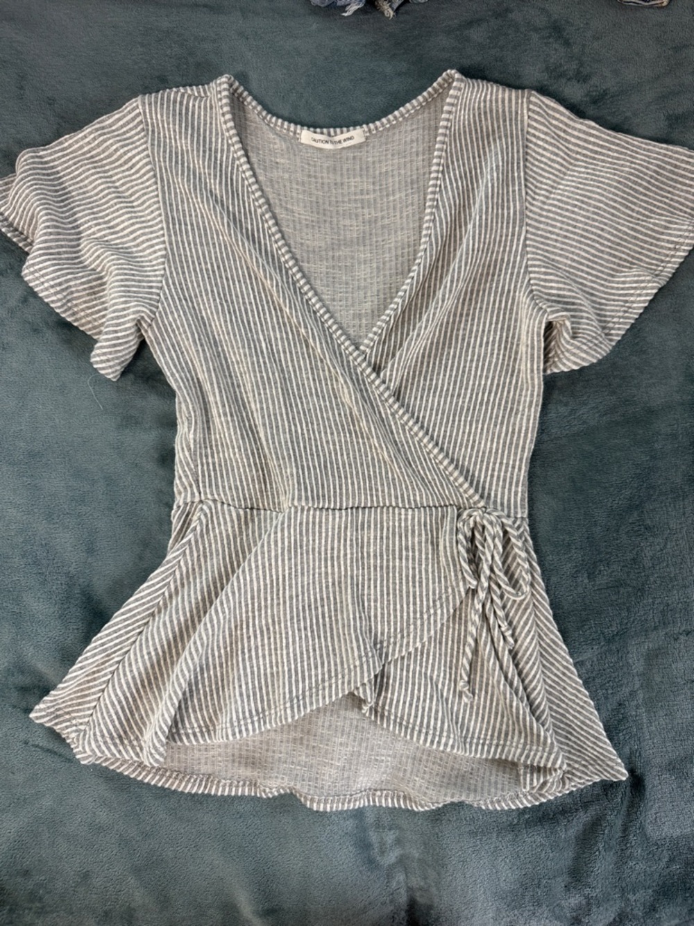 Striped Short Sleeve Top - Gray/White